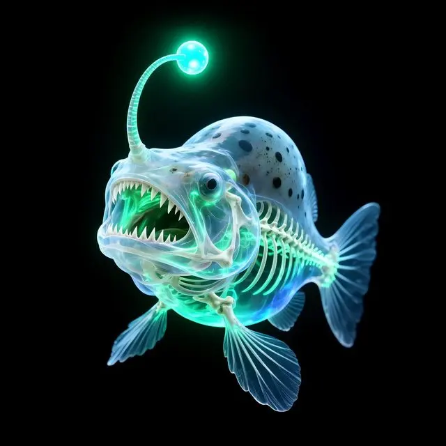 Humpback anglerfish, a plate from Glowing Oceans by Firoiu Dan Nicolae