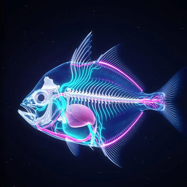 Diaphanous Hatchetfish, Sternoptyx diaphana, a plate from Glowing Oceans