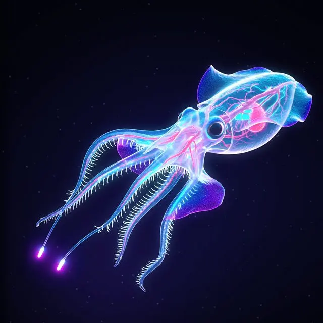 Vampire Squid, Vampyroteuthis infernalis, a plate from Glowing Oceans