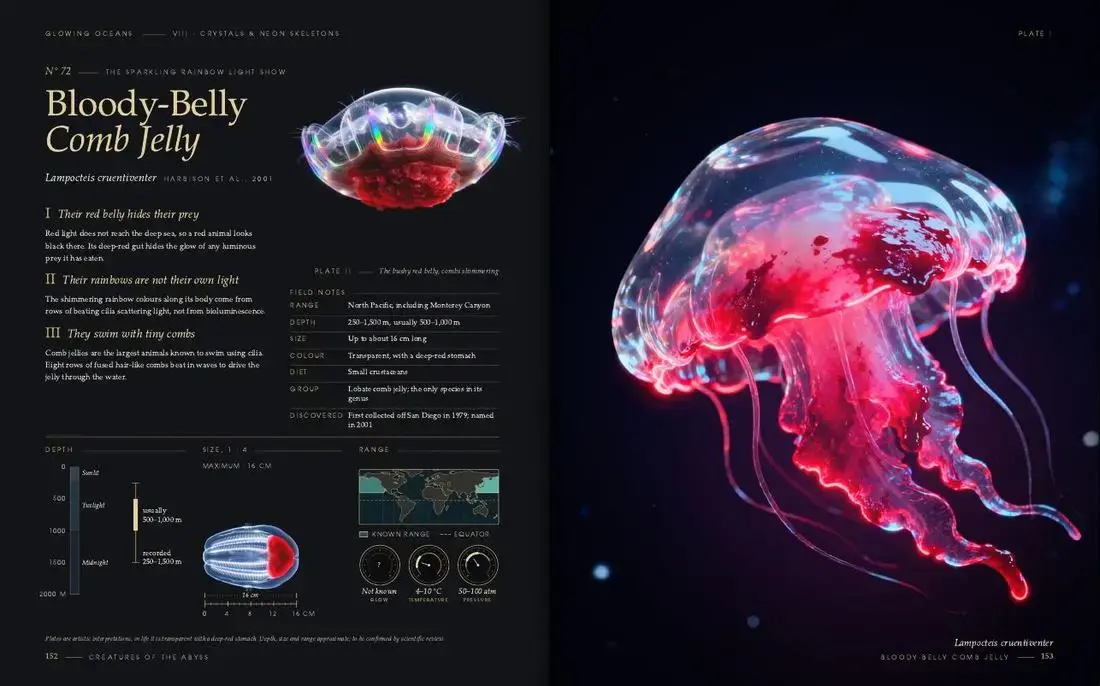 Bloody-Belly Comb Jelly: two pages of Glowing Oceans